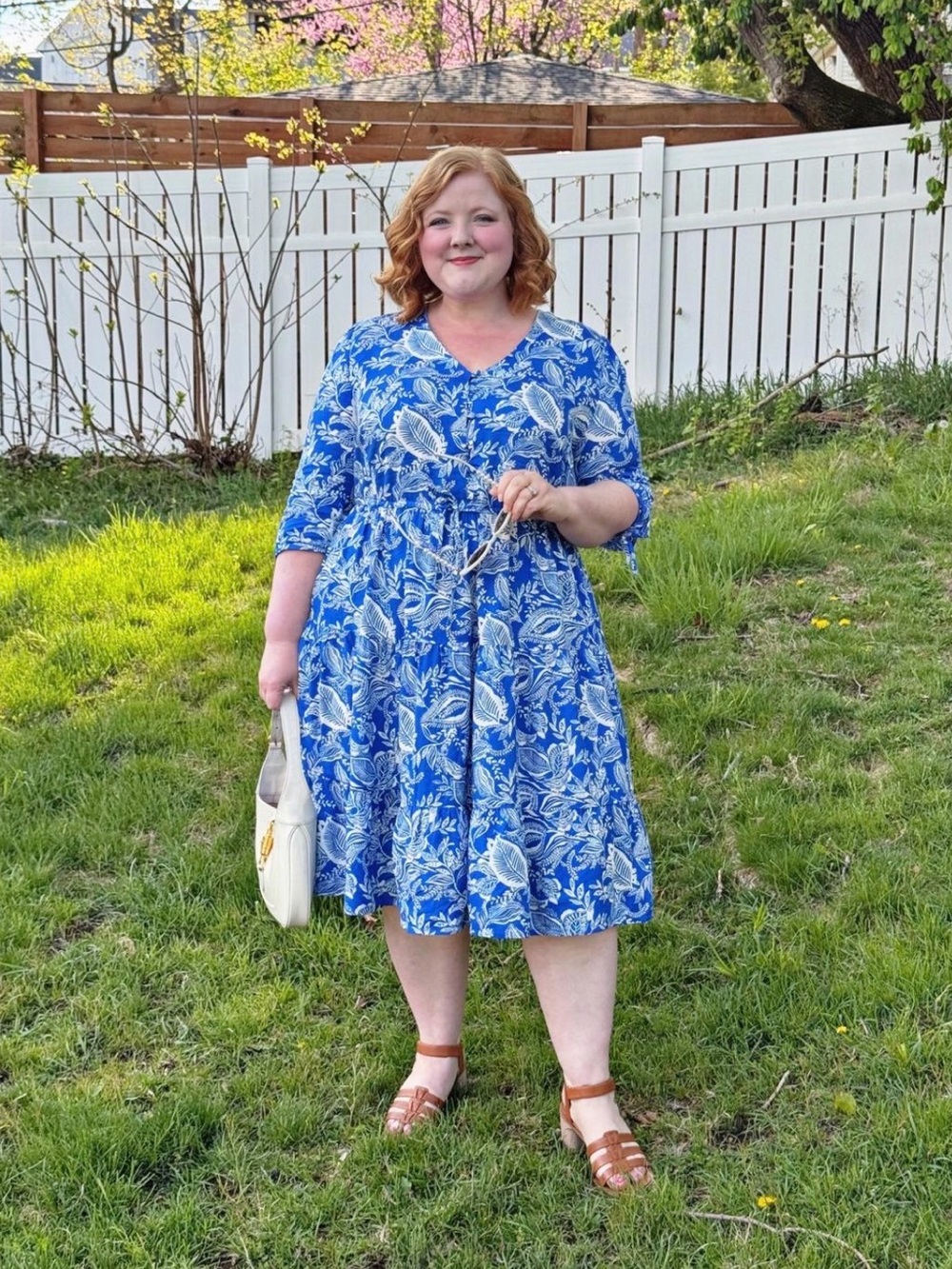 Ulla Popken Blue Leaf Print Paisley Dress